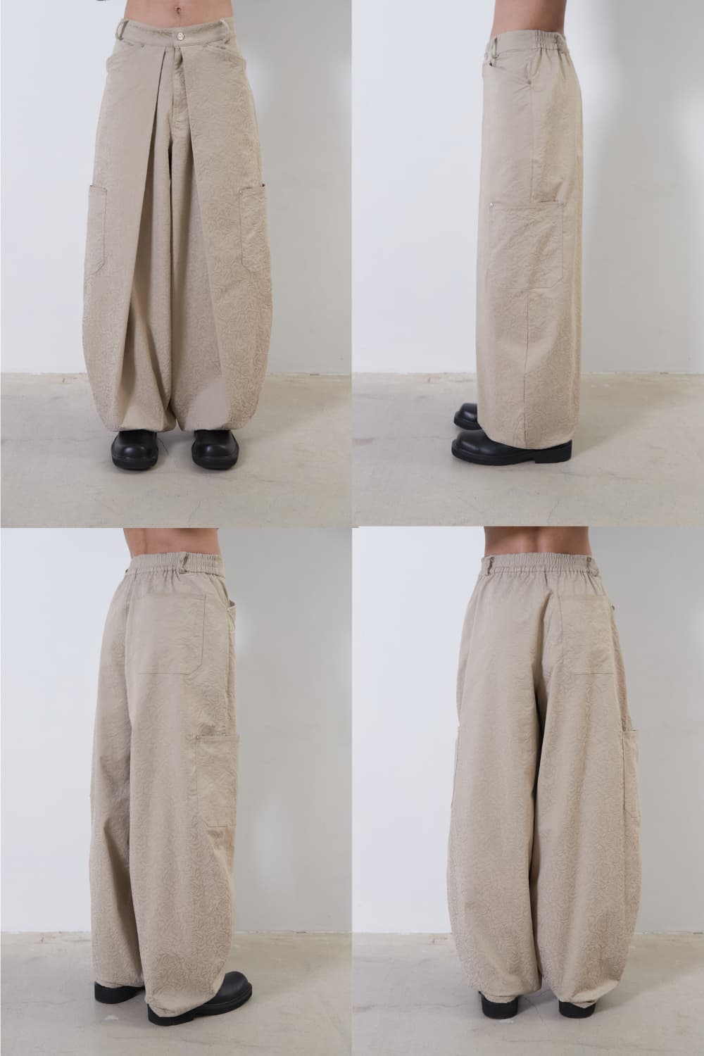 Flower Jacquard Balloon Pants (Beige) — vue 12