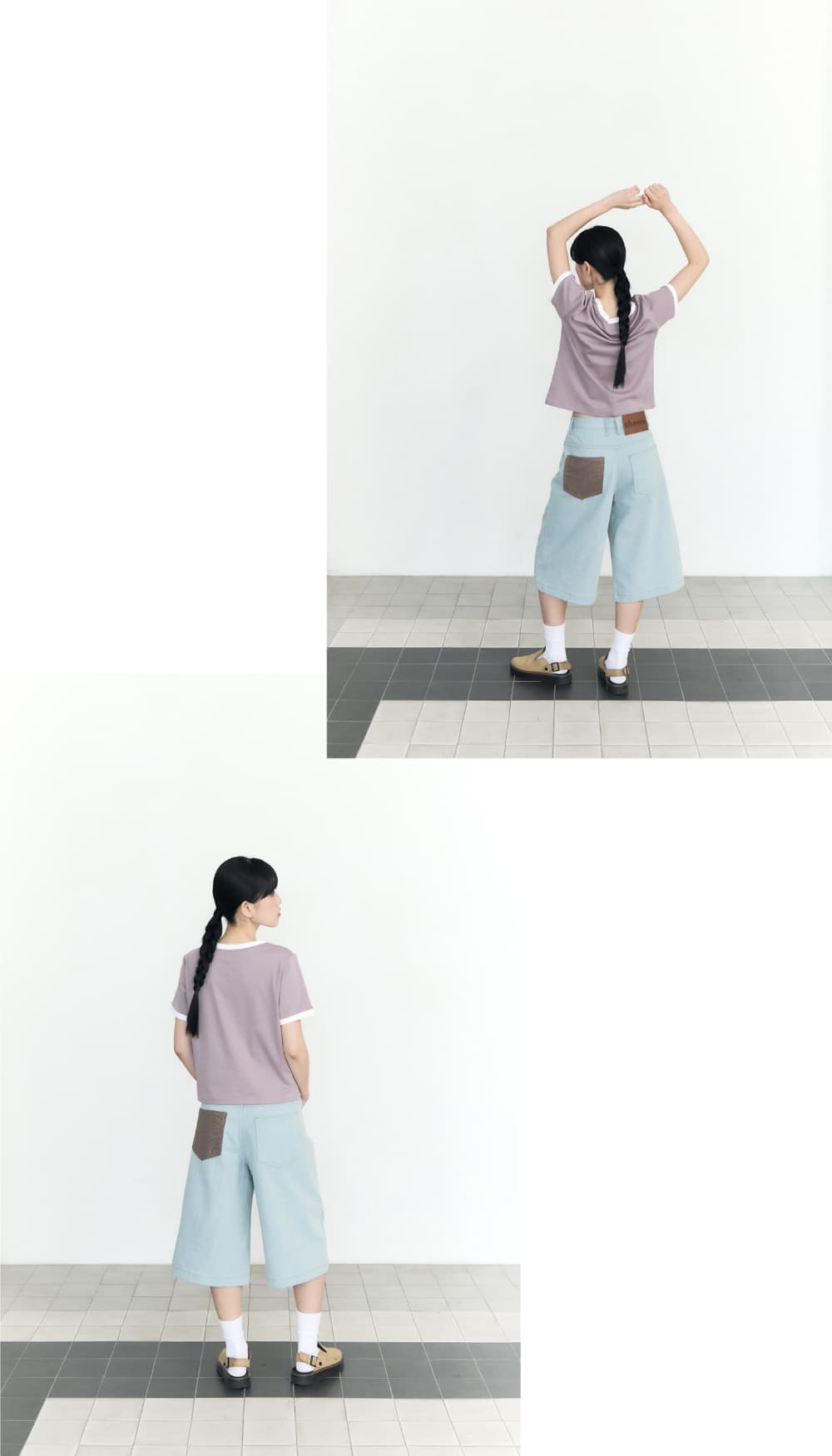 Check Pocket Straight Capri Pants (Light Blue) — vue 10