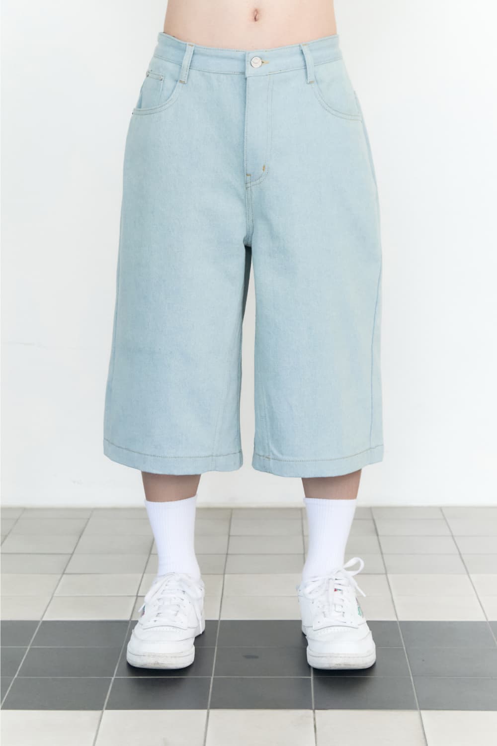 Check Pocket Straight Capri Pants (Light Blue) — vue 6