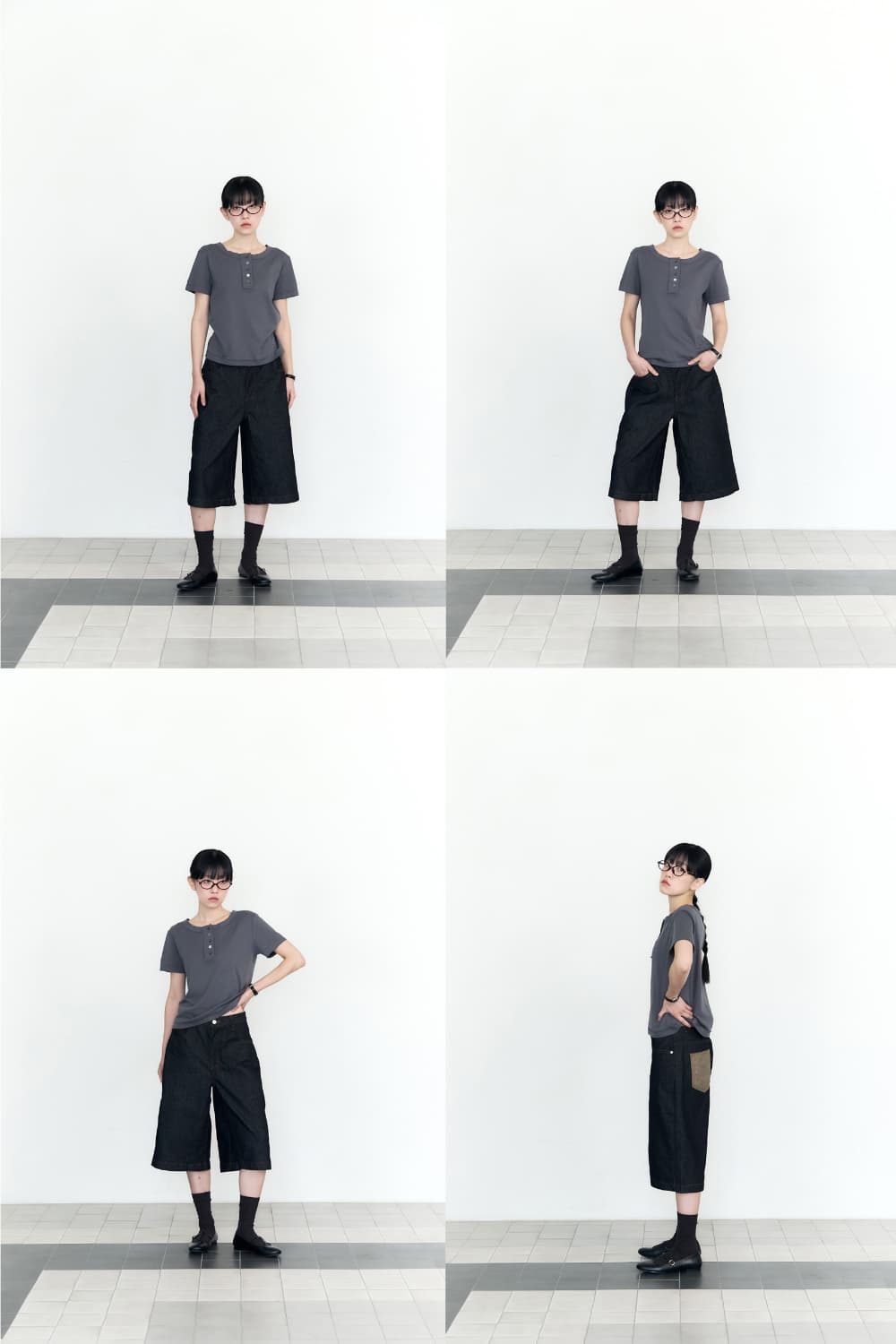 Check Pocket Straight Capri Pants (Indigo) — vue 11