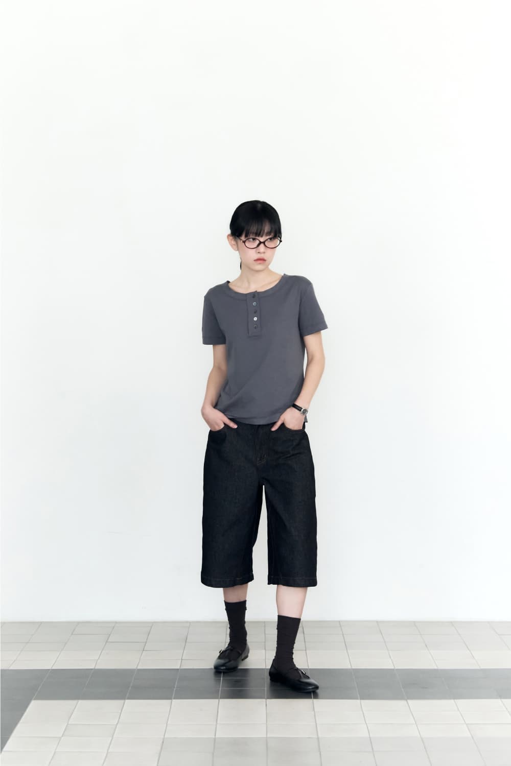 Check Pocket Straight Capri Pants (Indigo) — vue 10