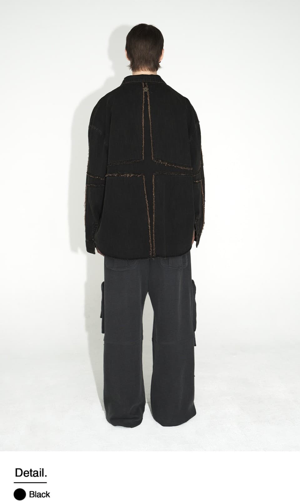 Cross Raw Edge Denim Shirt (Black) — vue 8