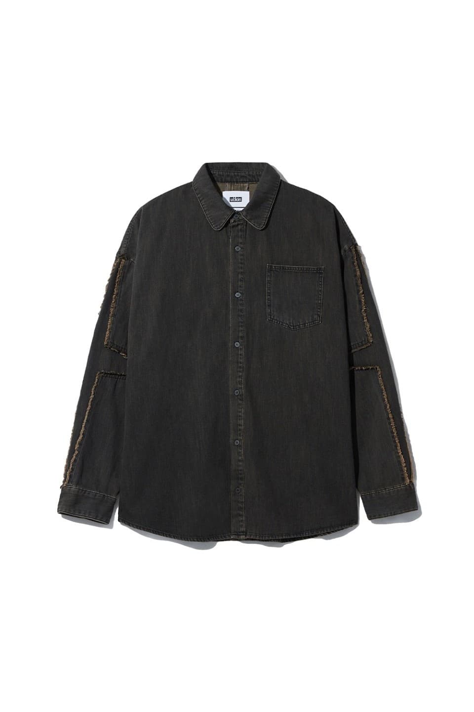 Cross Raw Edge Denim Shirt (Black) — vue 9