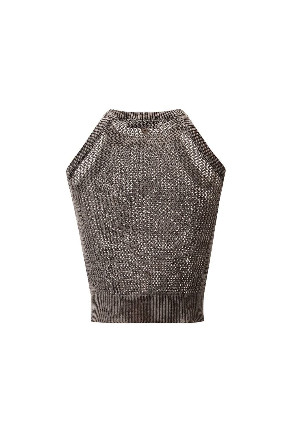 Batch No.2 Traditional-Dyed Persimmon & Ink MUGUNG Crochet Halter Sleeveless (Brown) — vue 4