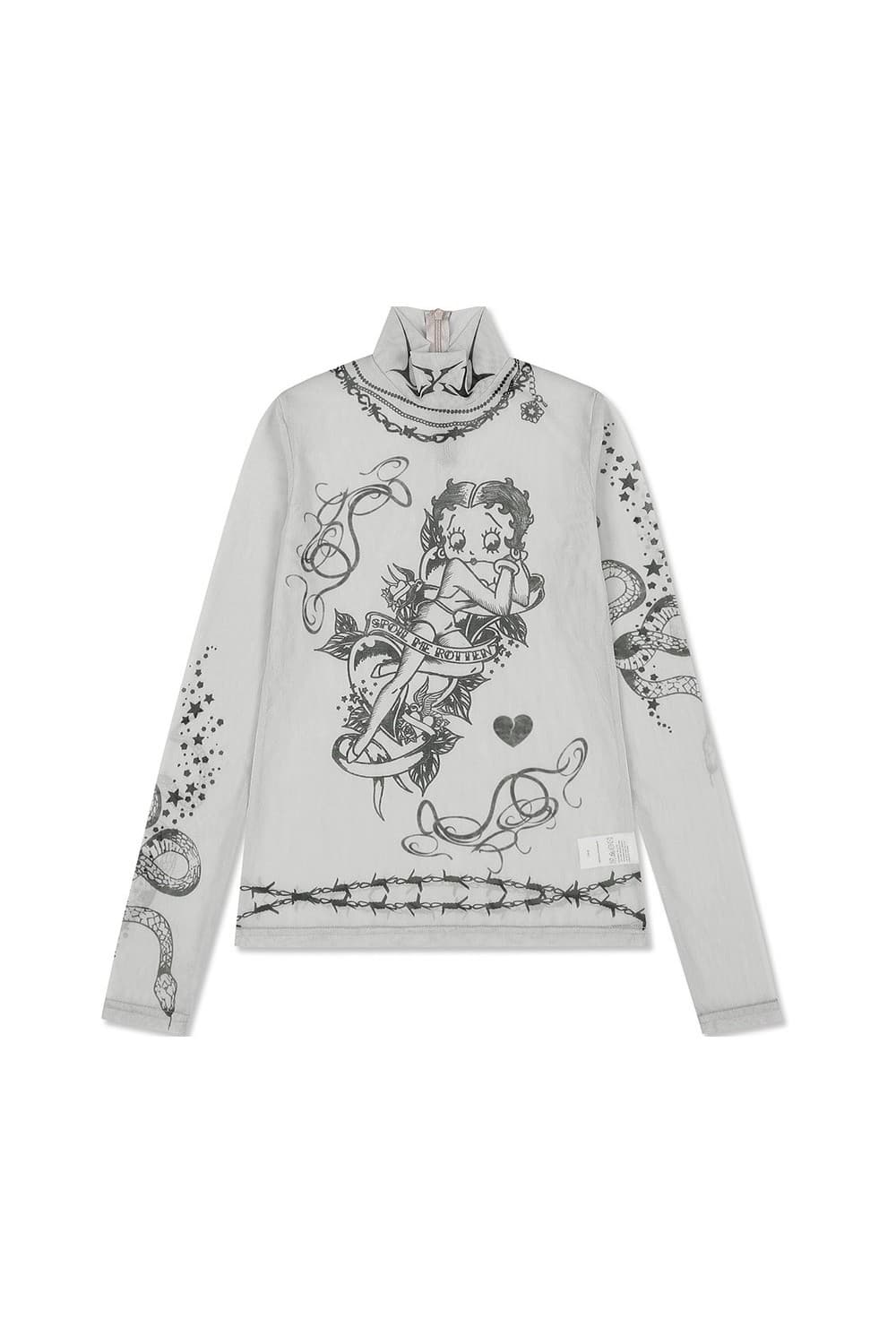 ULKIN X BETTY BOOP Spoil Me Tattoo Mesh Turtleneck (Ivory) — vue 3