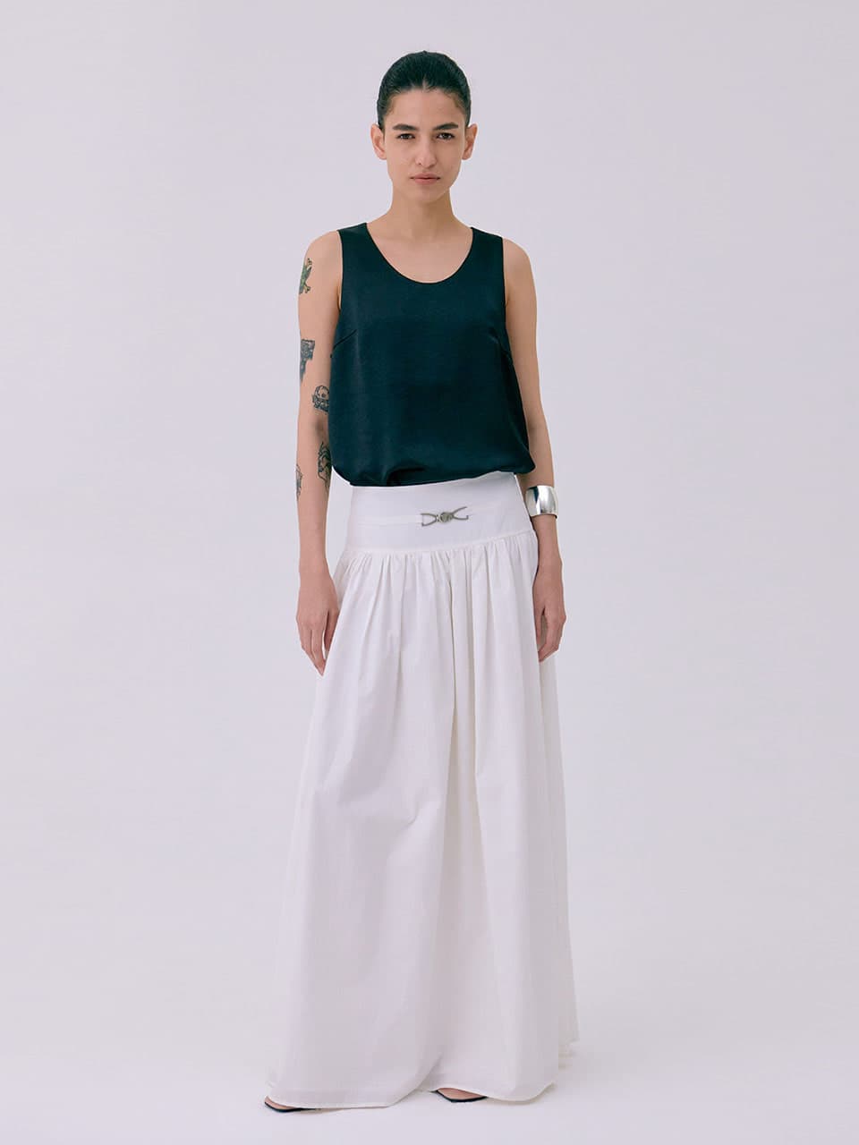 Shirring Maxi Skirt — White — vue 4