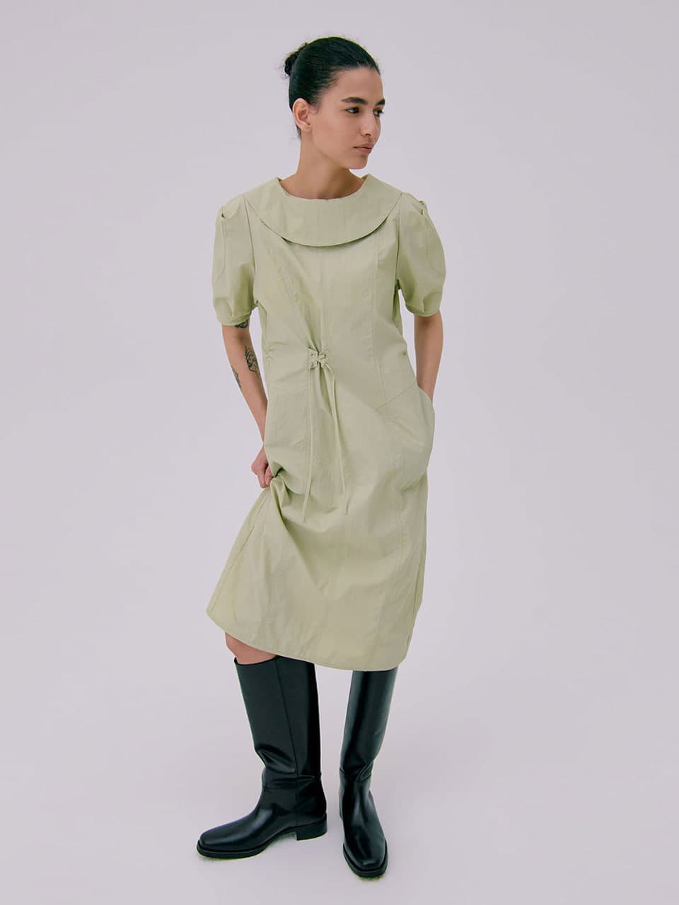 Puff sleeve dress — Light Khaki — vue 9