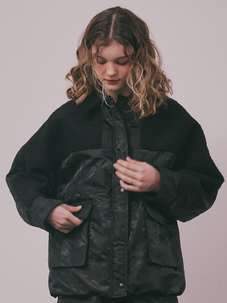 Wool Camouflage Padded Jacket (Black) — vue 1